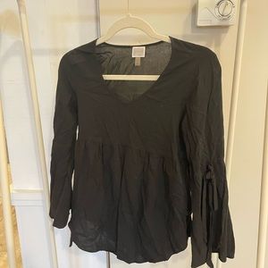Maternity baby doll style top long sleeve black